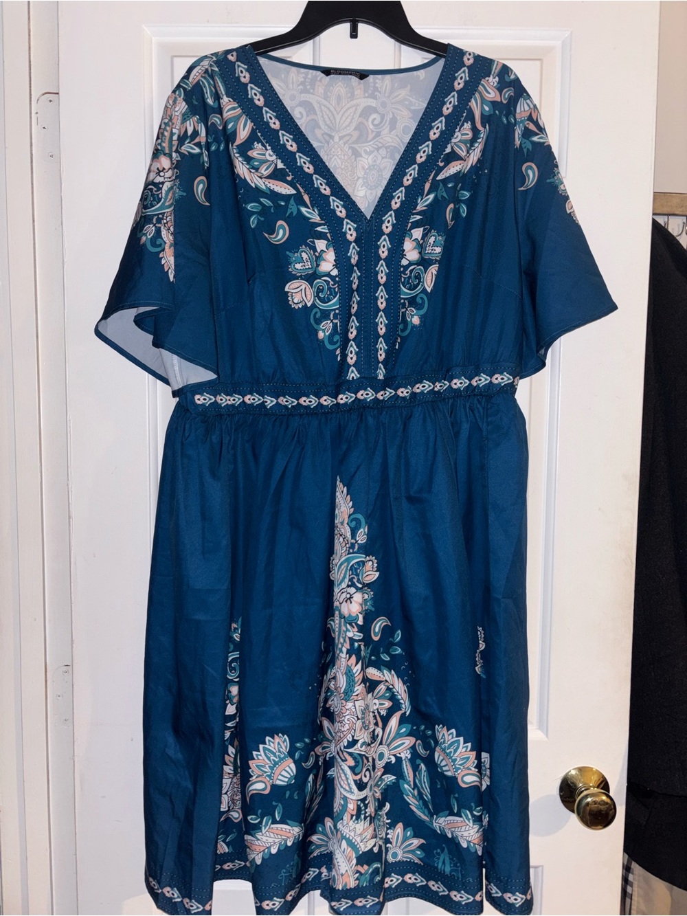BloomChic Teal Floral V-Neck Midi Dress